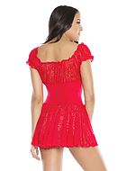 Babydoll, stretch lace, front closure, cap sleeves